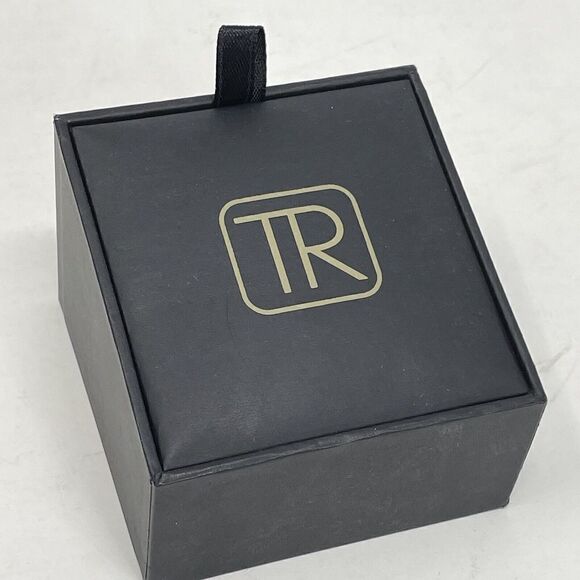 TR Cufflinks Mens Silvertone Stripe Blue Gray Red White Square In-Box - Picture 8 of 8